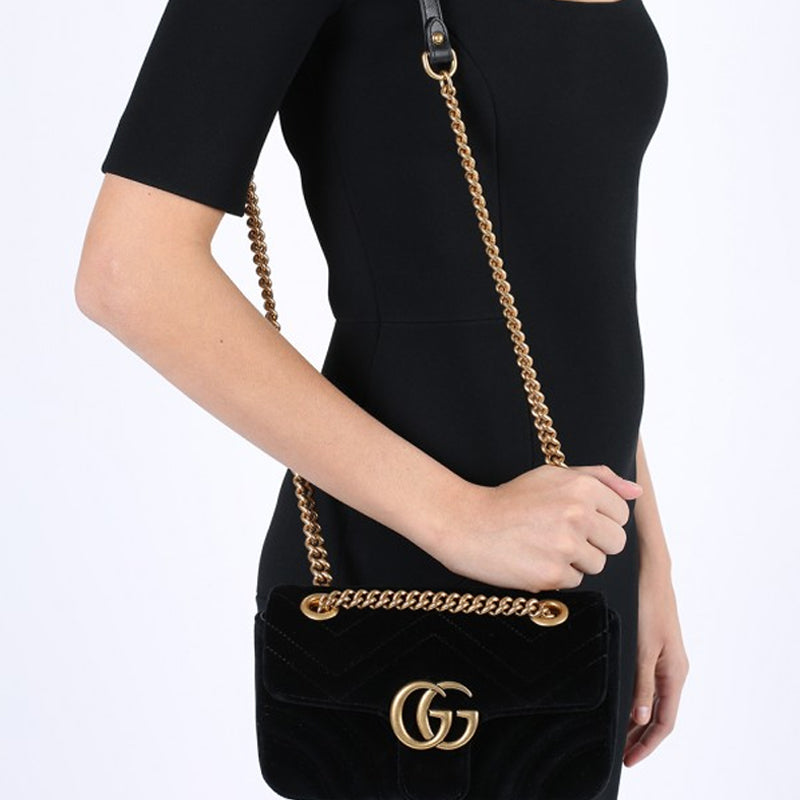 MLB Gucci GG Marmont ClassicG Crossbody Bag Single Shoulder Bag Black 446744-K4D2T-1000
