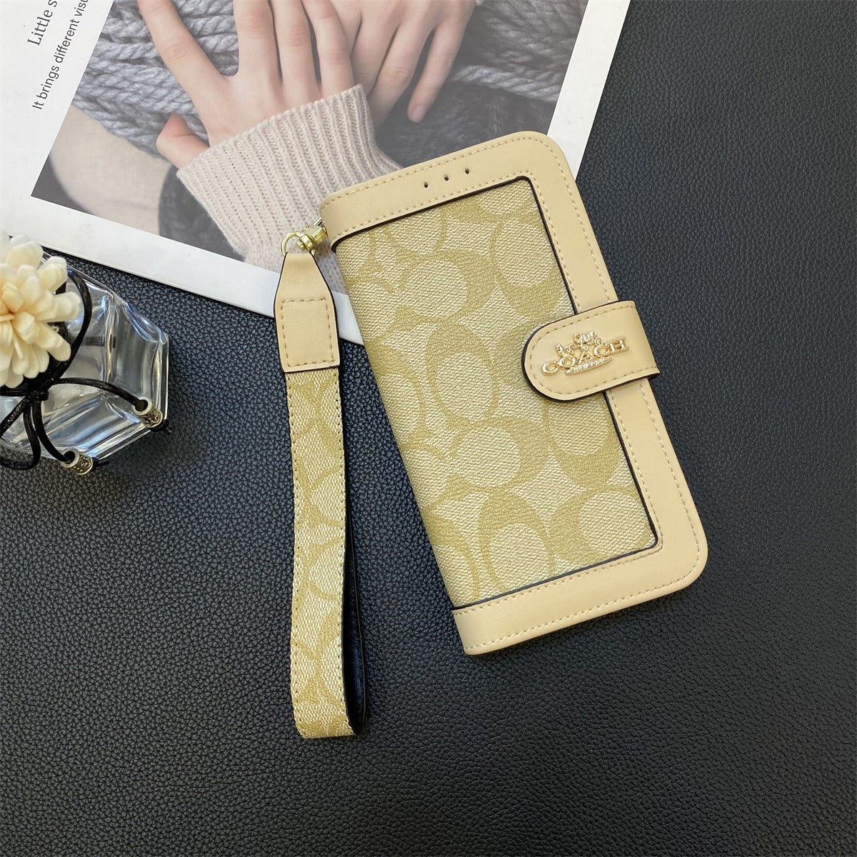 CH Classic Leather Pattern Wallet iPhone Case