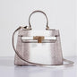 Luxury Hermes Kelly 25Cm Lizard Leather Bag Grey White Gold
