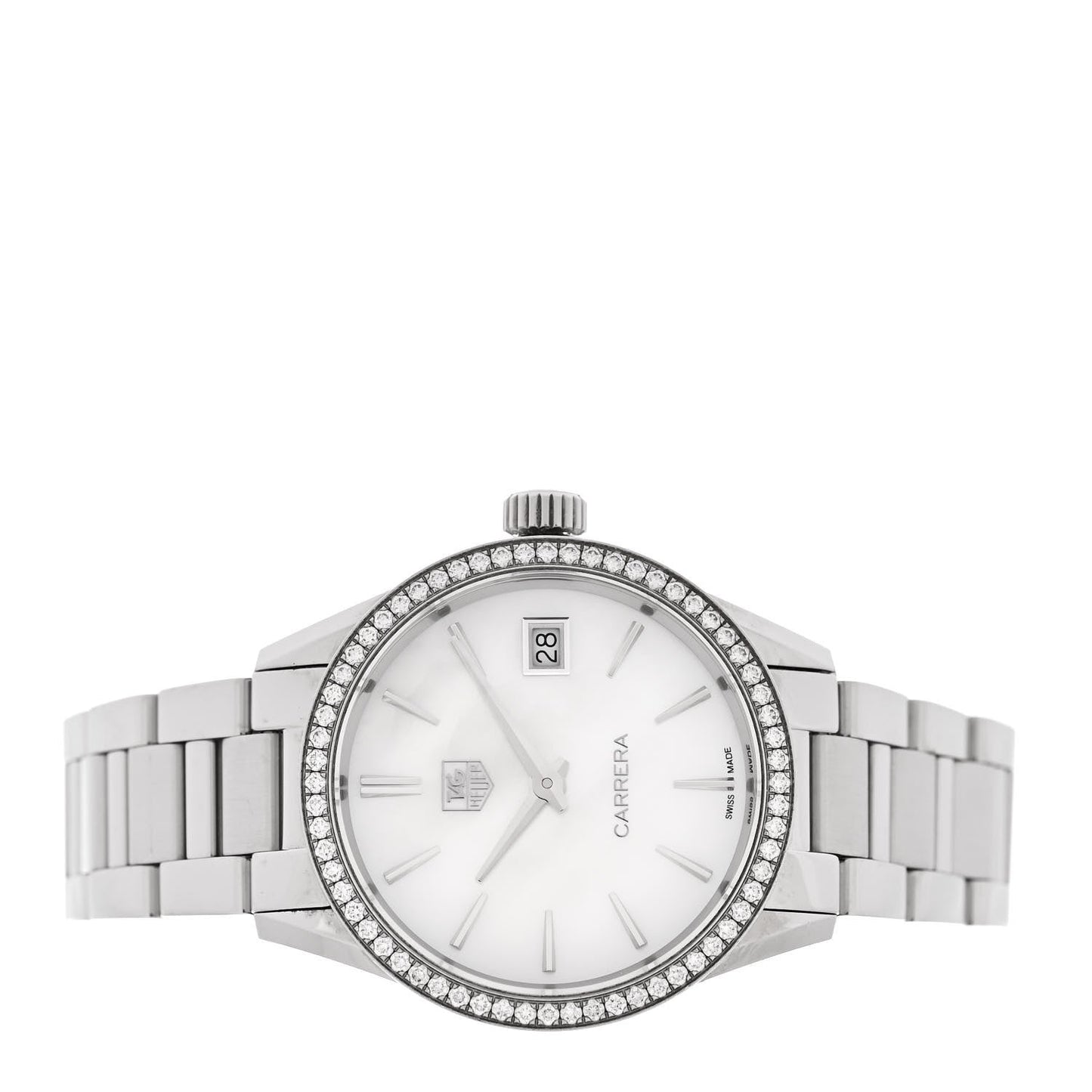 Stainless Steel Diamond Bezel Mother of Pearl 32mm Carrera Lady Quartz Watch WAR1315-0