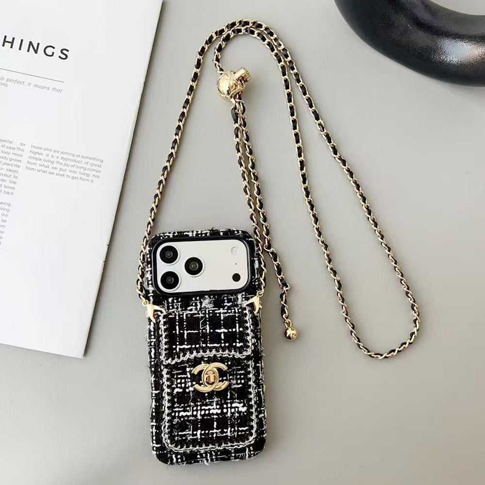 Chanel Style Tweed Quilted Card Holder Wallet Luxury Phone Case