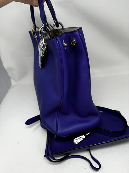 Christian Dior Dark Blue Satin-Finish Calfskin Leather Large Diorissimo Tote Bag Bj1-01