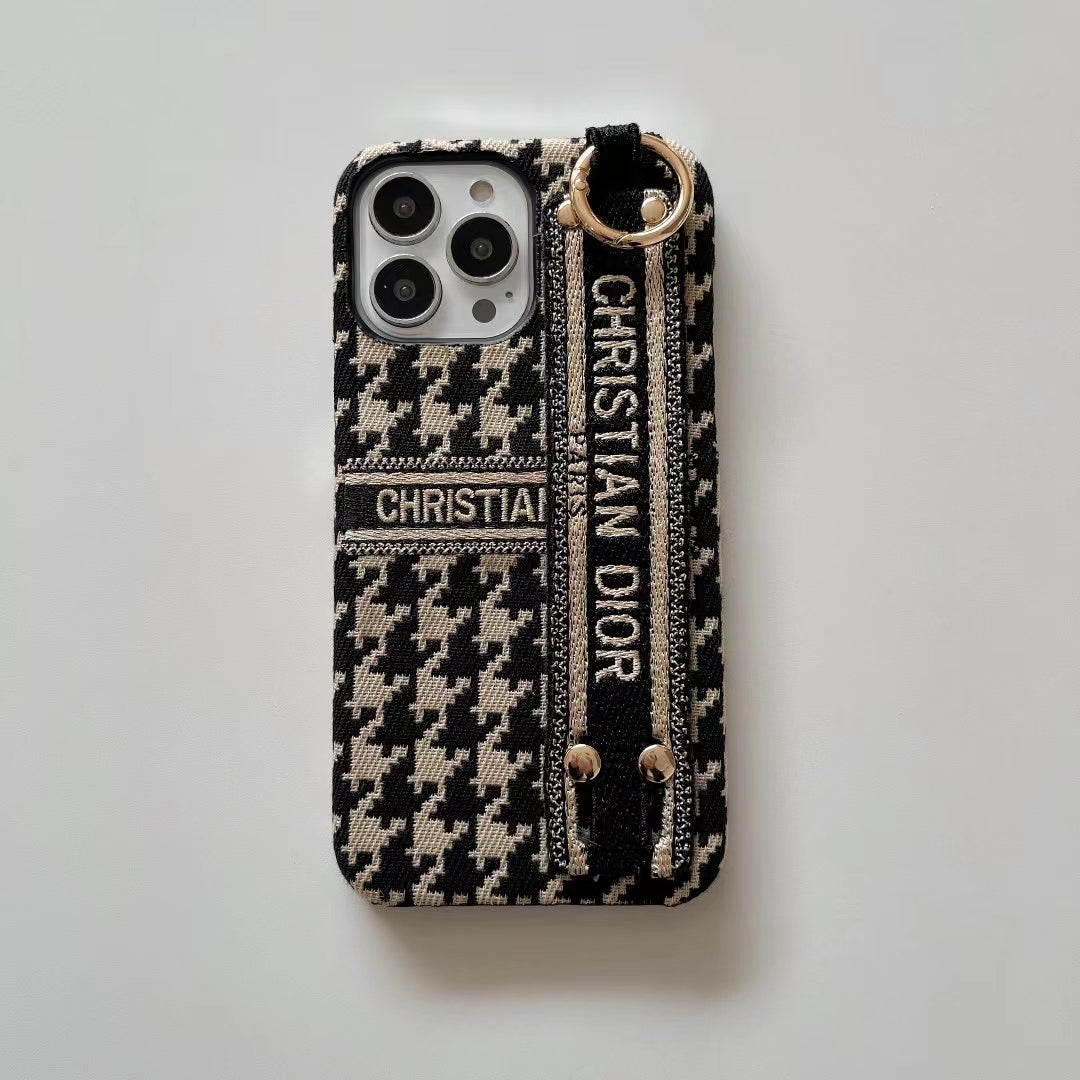 Luxury Textile CD Phone Case With Wrist Strap for iPhone