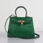 Luxury Hermes Kelly 25Cm Lizard Leather Bag Green Gold