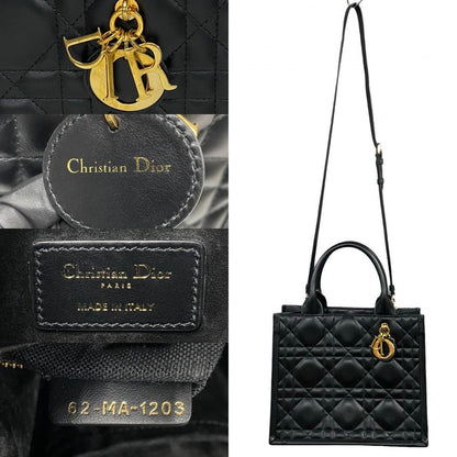 Dior Shoulder Bag leather black Macrocannage Book Tote Women