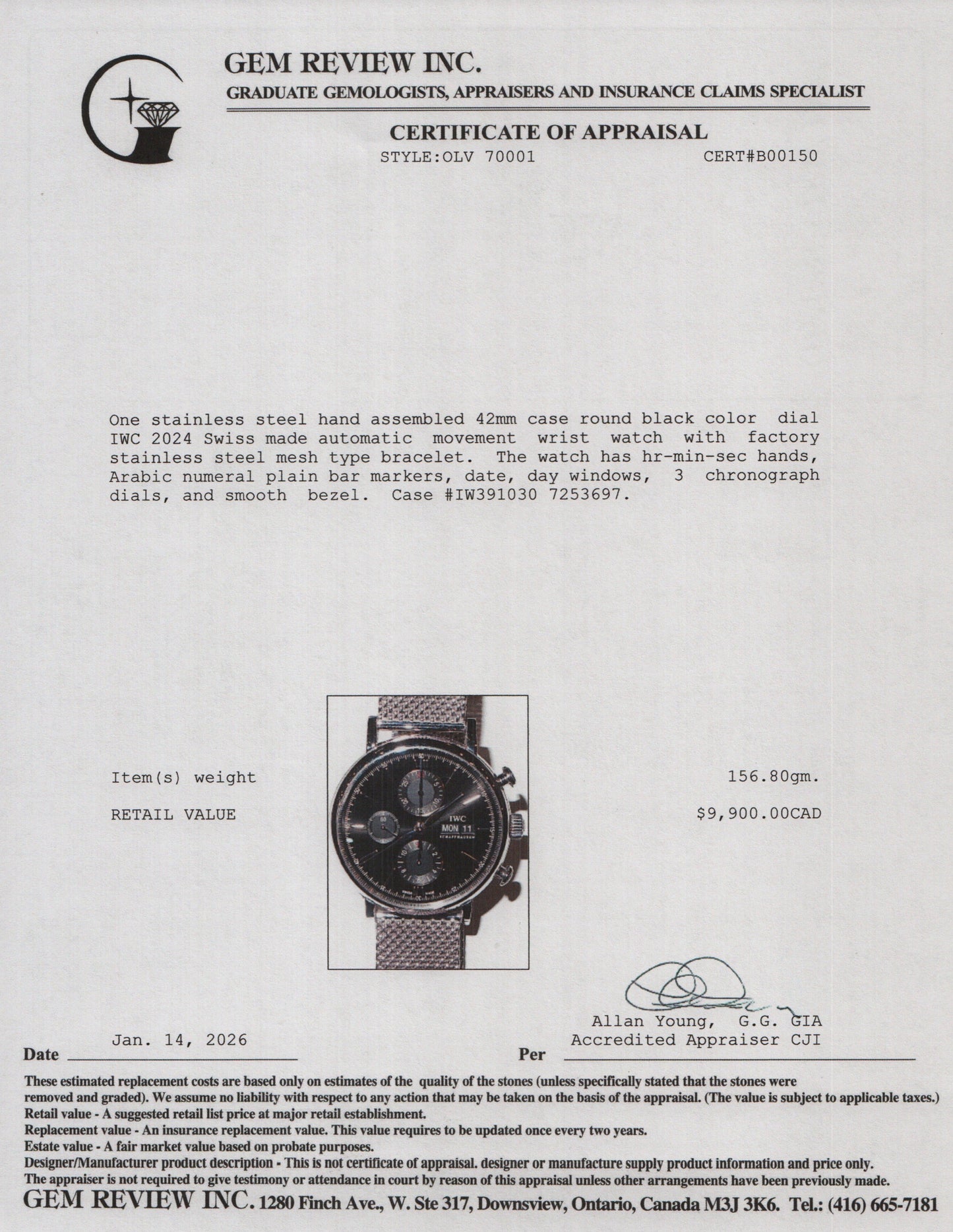 IWC 2024 Stainless Steel Portofinio 42 MM Chronograph Automatic Watch IW391030 w/ Box & Papers