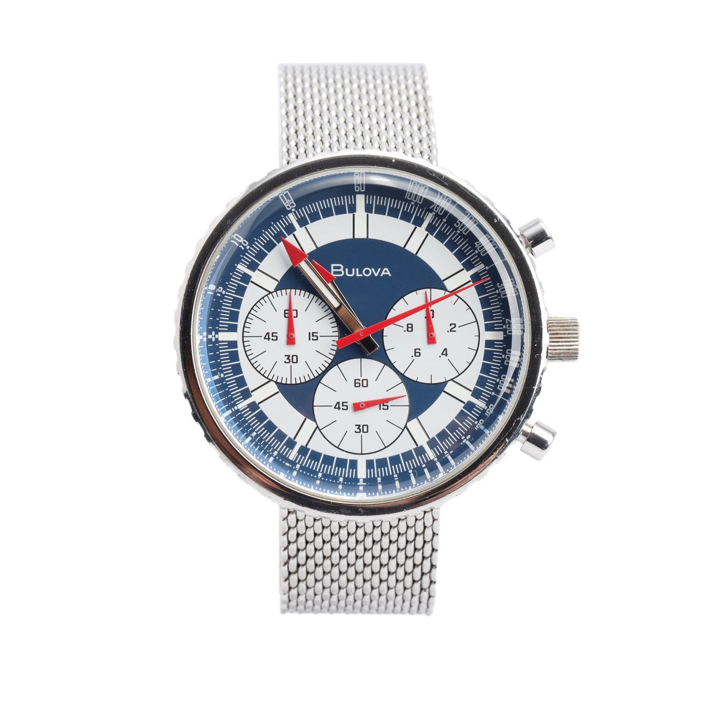 Bulova Stainless Steel Archive 46 MM Chronograph Quartz Watch Blue Dial 96K101 w/ Box
