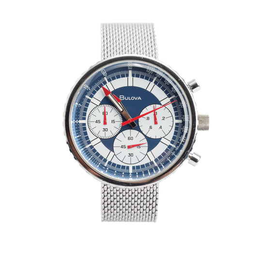 Bulova Stainless Steel Archive 46 MM Chronograph Quartz Watch Blue Dial 96K101 w/ Box