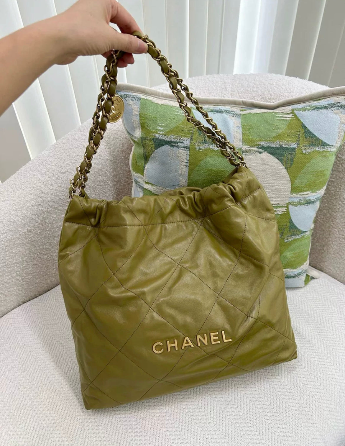 Chanel 22Bag In Olive Khaki Color Medium Size