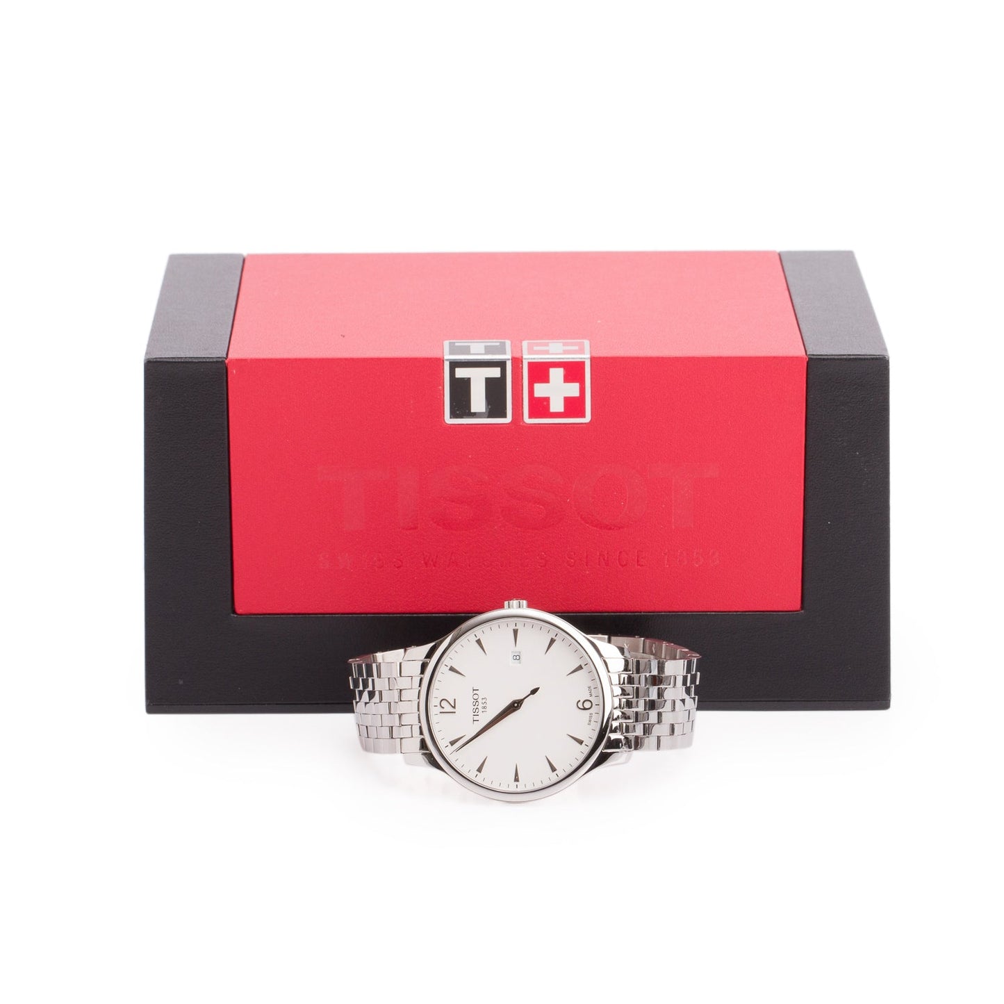 Tissot Stainless Steel Tradition 42 MM Quartz Watch Silver Dial w/ Box & Papers