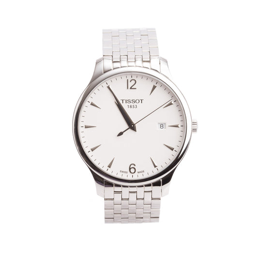 Tissot Stainless Steel Tradition 42 MM Quartz Watch Silver Dial w/ Box & Papers