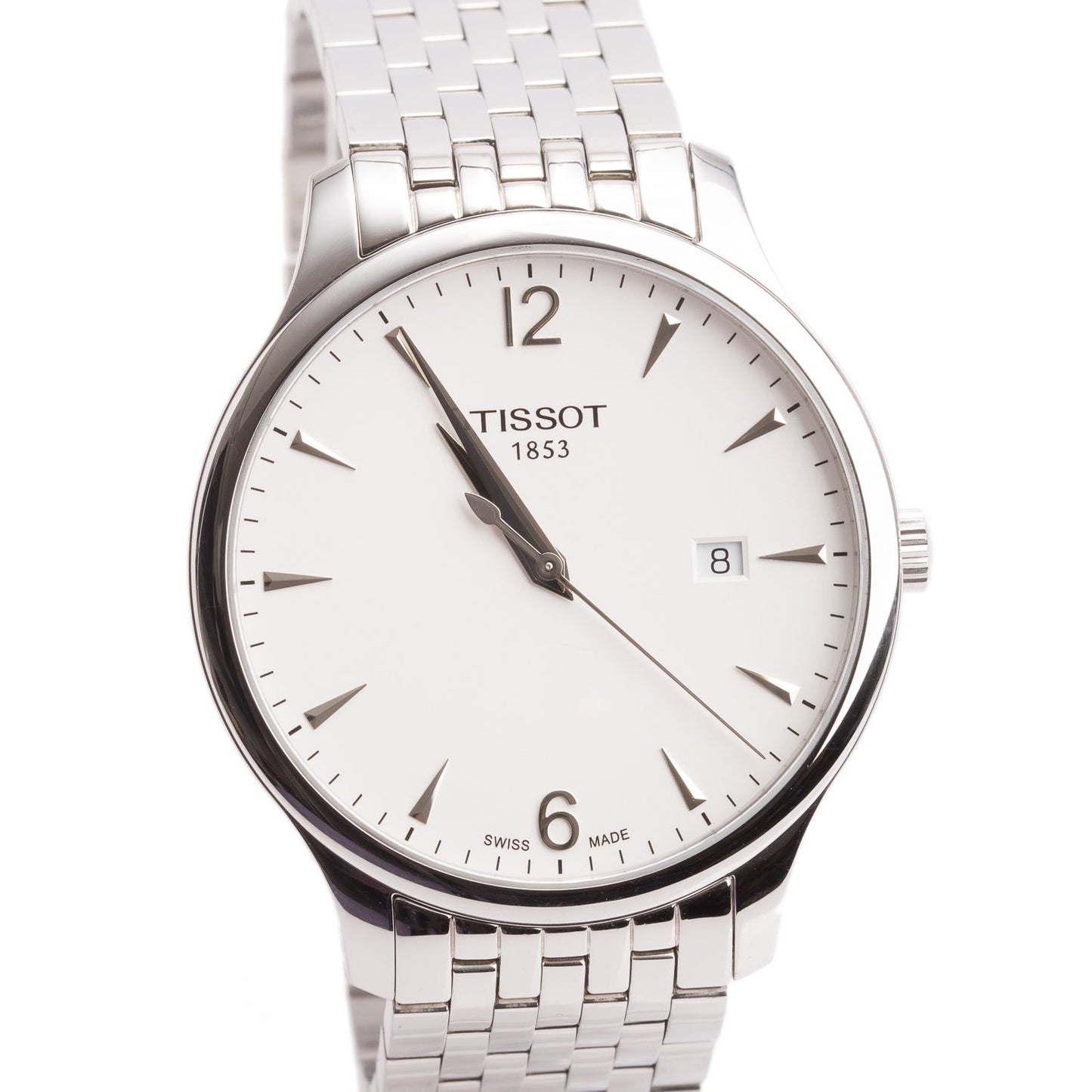 Tissot Stainless Steel Tradition 42 MM Quartz Watch Silver Dial w/ Box & Papers