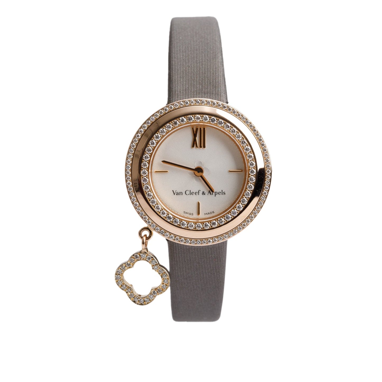 Van Cleef & Arpels 18k Rose Gold Diamond Charms 26 MM Quartz Watch w/ Box