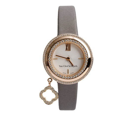 Van Cleef & Arpels 18k Rose Gold Diamond Charms 26 MM Quartz Watch w/ Box