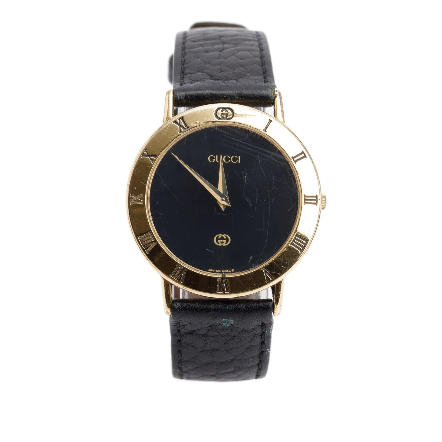 Gucci Gold Plated Stainless Steel 3000 Series 33MM Watch Black Dial