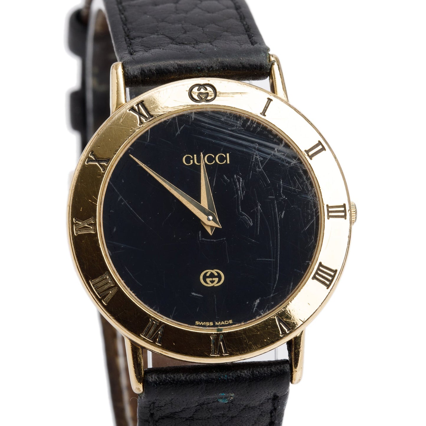 Gucci Gold Plated Stainless Steel 3000 Series 33MM Watch Black Dial