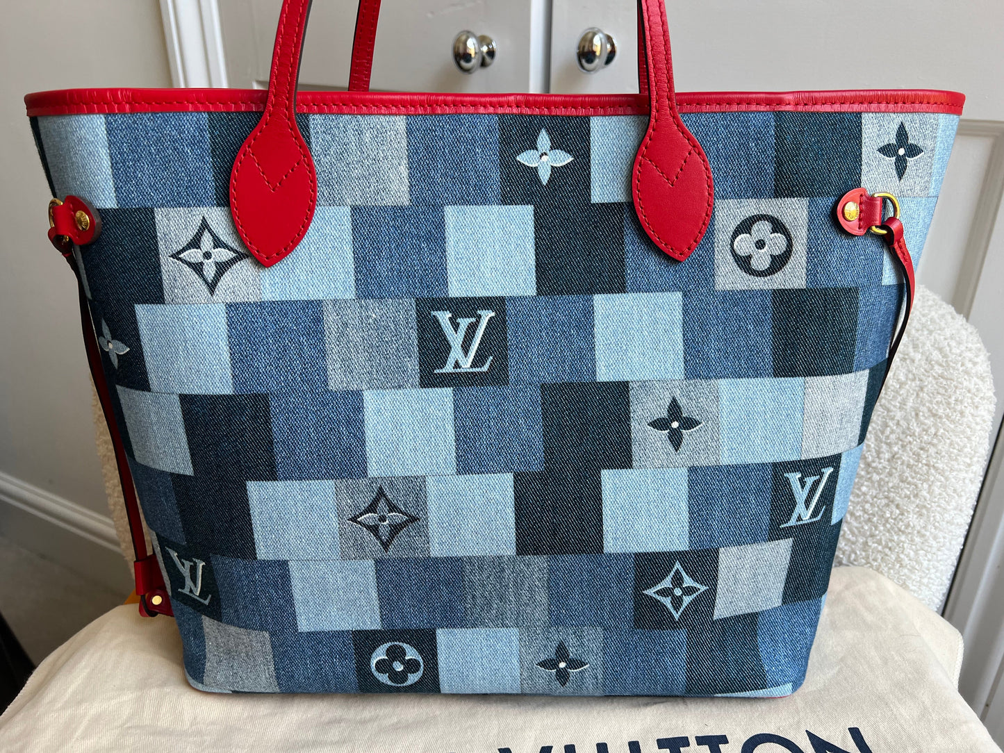 Louis Vuitton Neverfull MM Denim Rouge Patchwork