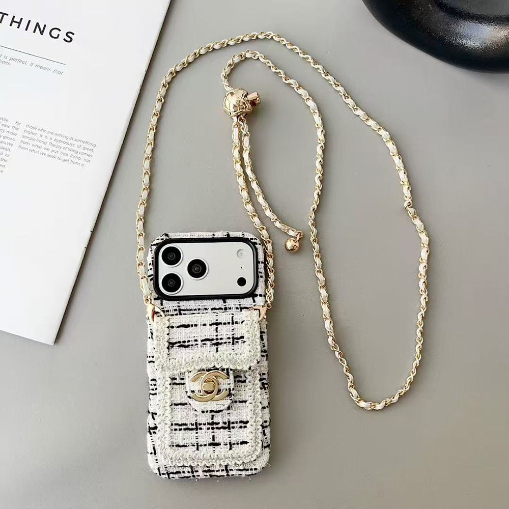 Chanel Style Tweed Quilted Card Holder Wallet Luxury Phone Case