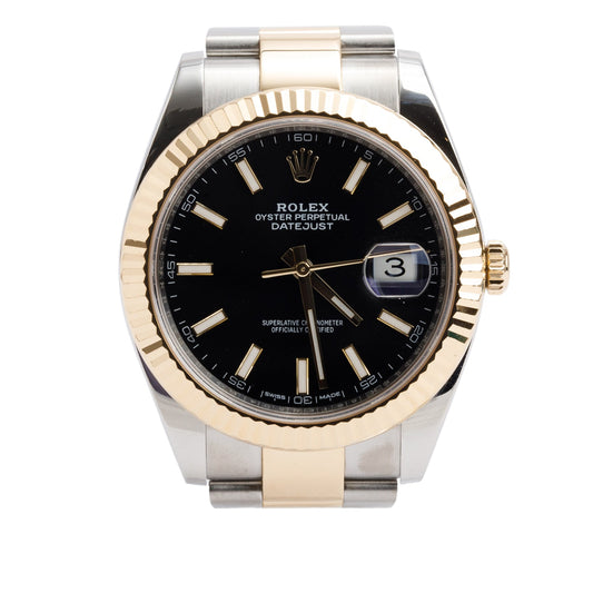 Rolex Stainless Steel & 18k Yellow Gold Datejust 41 MM Automatic Watch Black Dial 126333 w/ Box & Papers