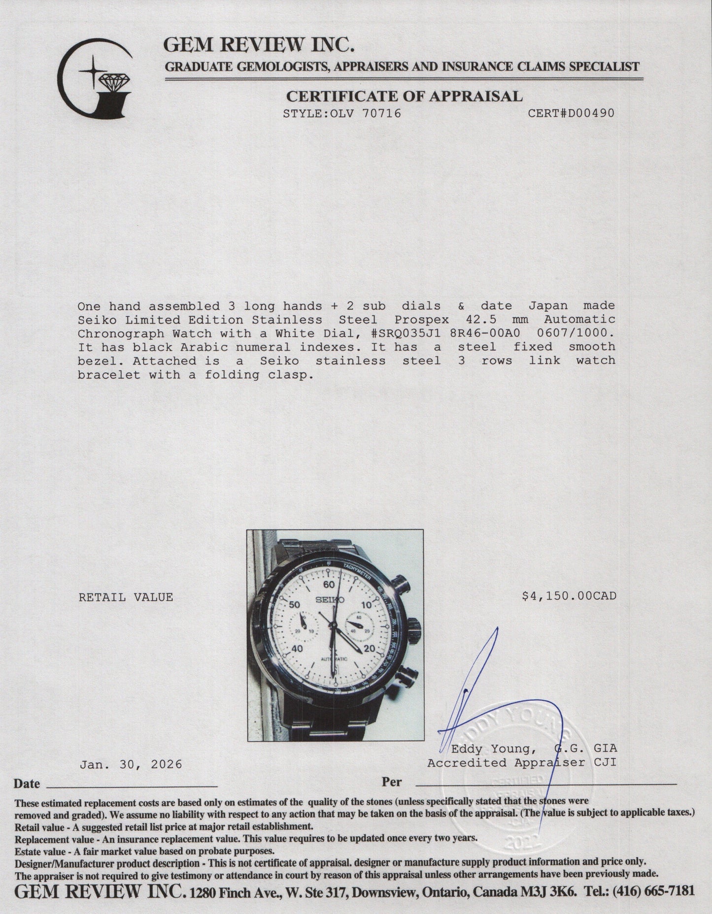 Seiko 2025 Limited Edition Stainless Steel Prospex 42.5 mm Automatic Chronograph Watch White Dial SRQ035J1 w/ Box, Papers & Extra Straps