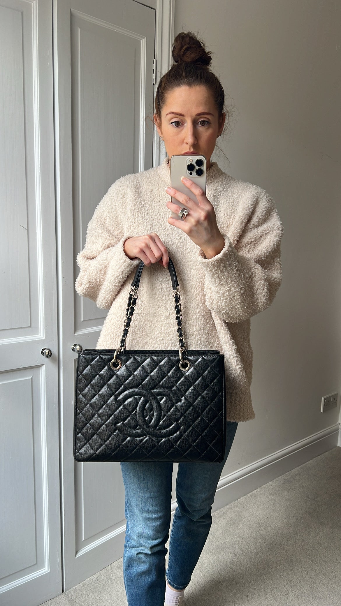 Chanel Black Caviar Grand Shopper Tote (GST) Silver Hardware