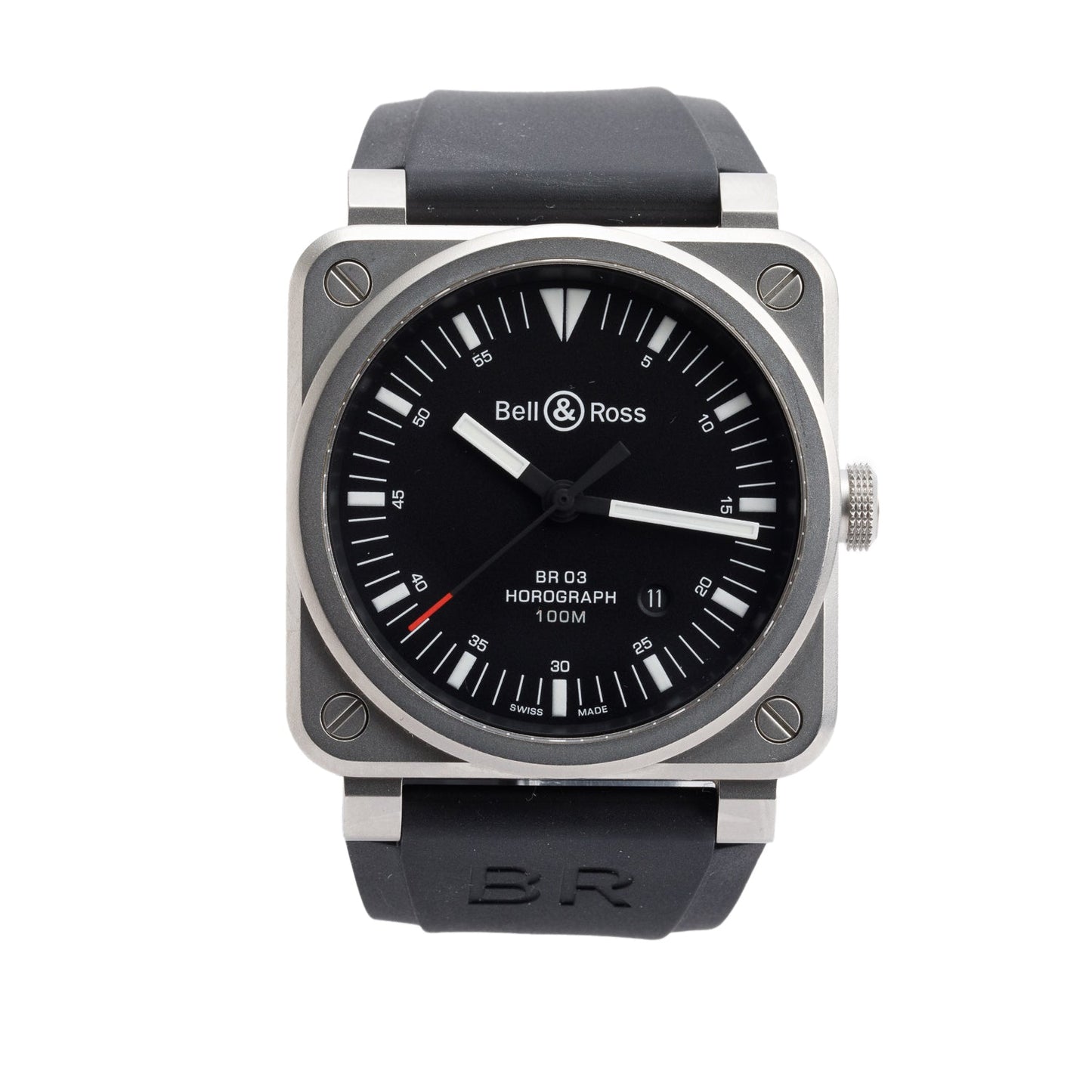 Bell & Ross Stainless Steel BR03-92 Horograph 42 MM Automatic Watch Black Dial w/ Box & Papers
