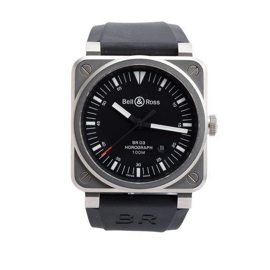 Bell & Ross Stainless Steel BR03-92 Horograph 42 MM Automatic Watch Black Dial w/ Box & Papers