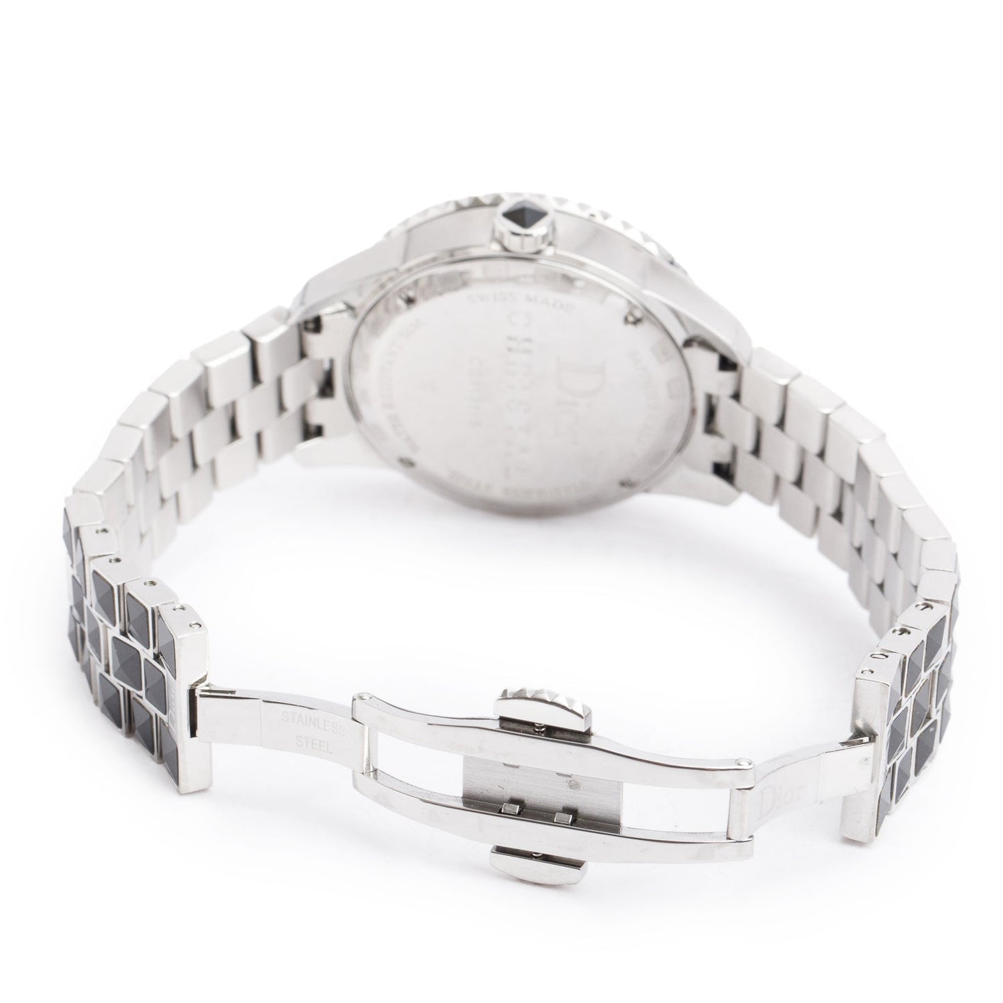 Christian Dior Stainless Steel Christal Diamond Bezel 33 MM Quartz Watch Black Diamond Dial CD114311