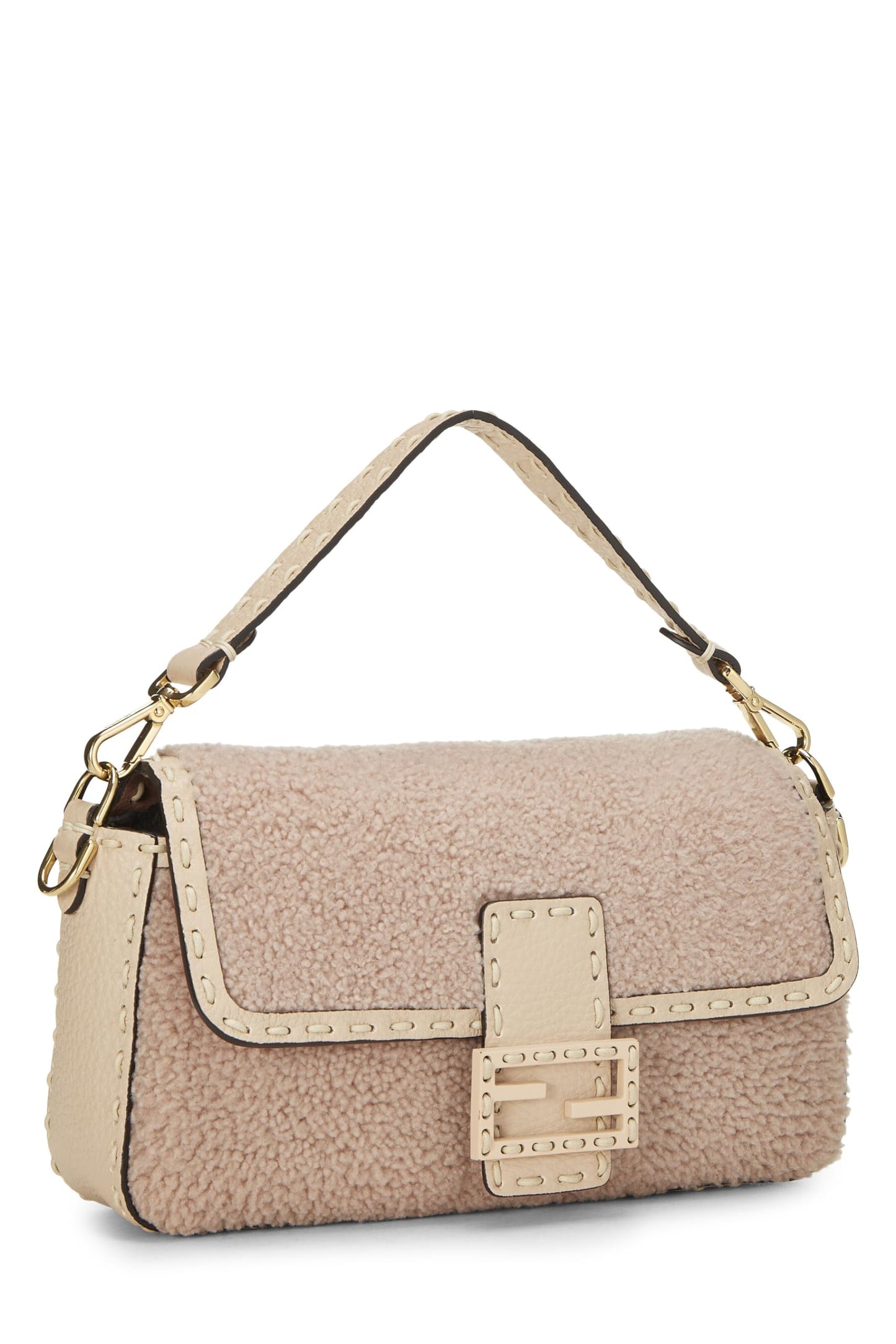 Fendi,  Pink Shearling Baguette Crossbody, Pink
