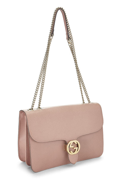 Gucci,  Pink Leather Interlocking GG Crossbody Bag, Pink