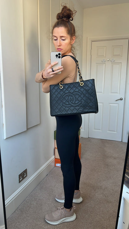 Chanel Caviar Black Gold Luxury Tote