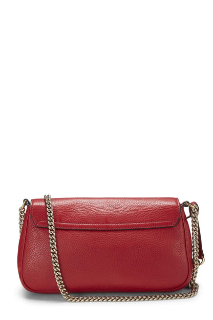 Gucci,  Red Grained Leather Soho Chain Flap Crossbody, Red