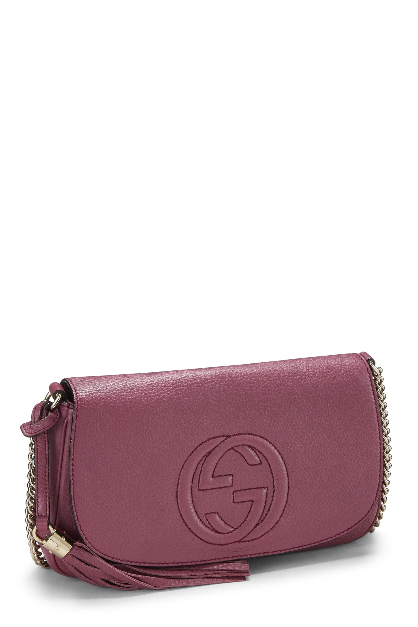 Gucci,  Purple Grained Leather Soho Chain Flap Crossbody, Purple