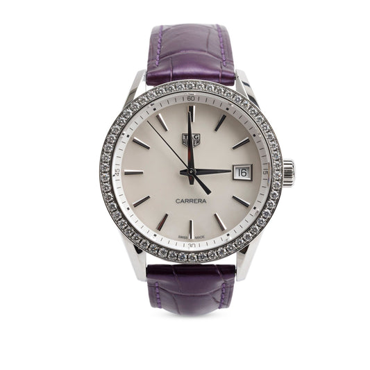 Tag Heuer Stainless Steel Diamond Bezel Carrera 36 MM Quartz Watch Mother of Pearl Dial WBK1316