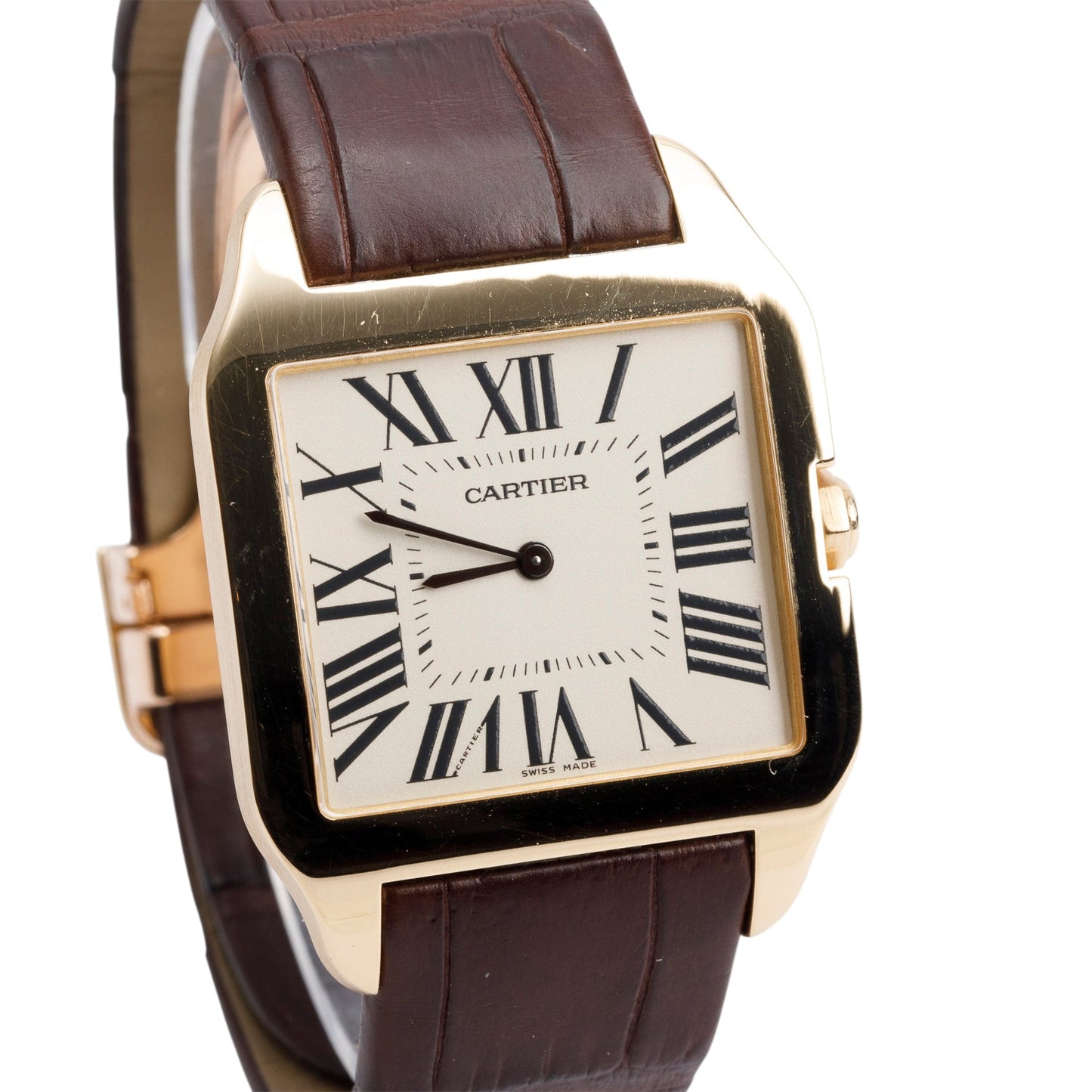 Cartier 18k Yellow Gold Santos Dumont Watch White Dial, Large Model 2649