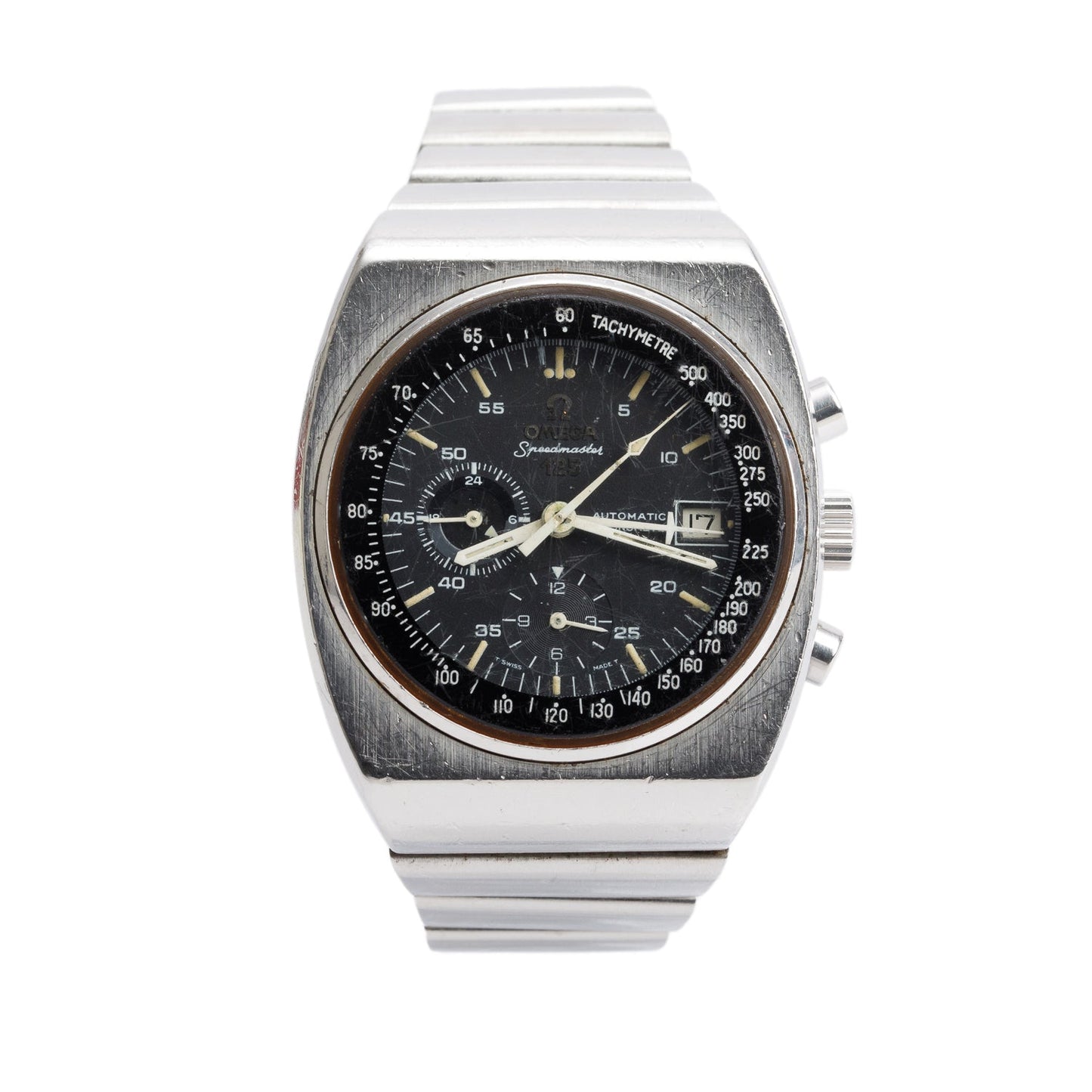 Omega Vintage Stainless Steel Speedmaster 42 MM Chronograph Automatic Watch Black Dial