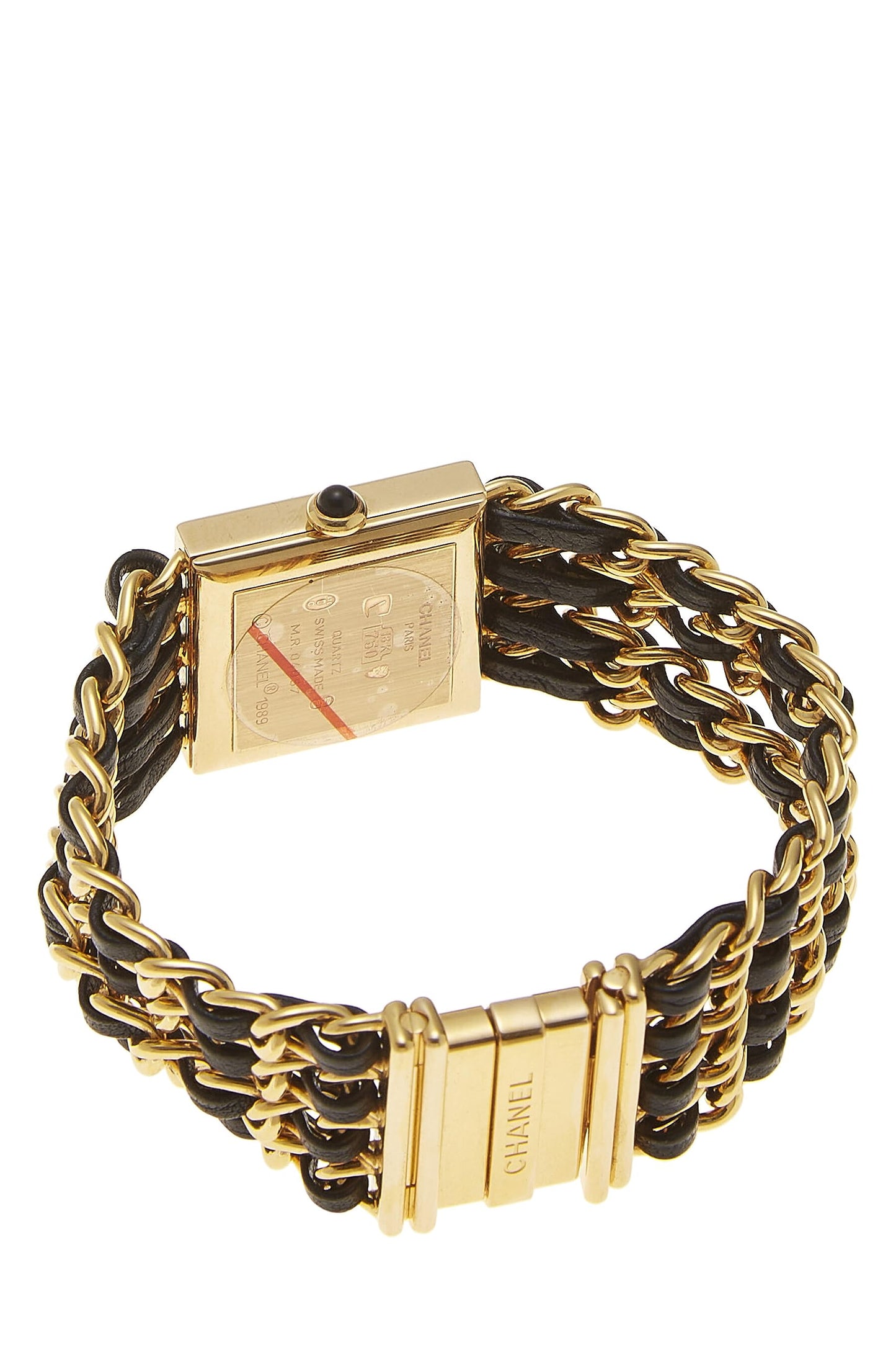 Chanel,  18K Yellow Gold & Black Leather Mademoiselle Watch Medium, Black