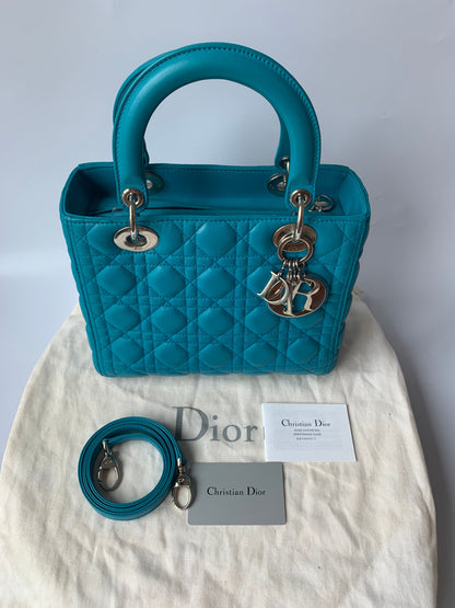 Lady Dior Medium Bag Blue Cannage Lambskin Leather