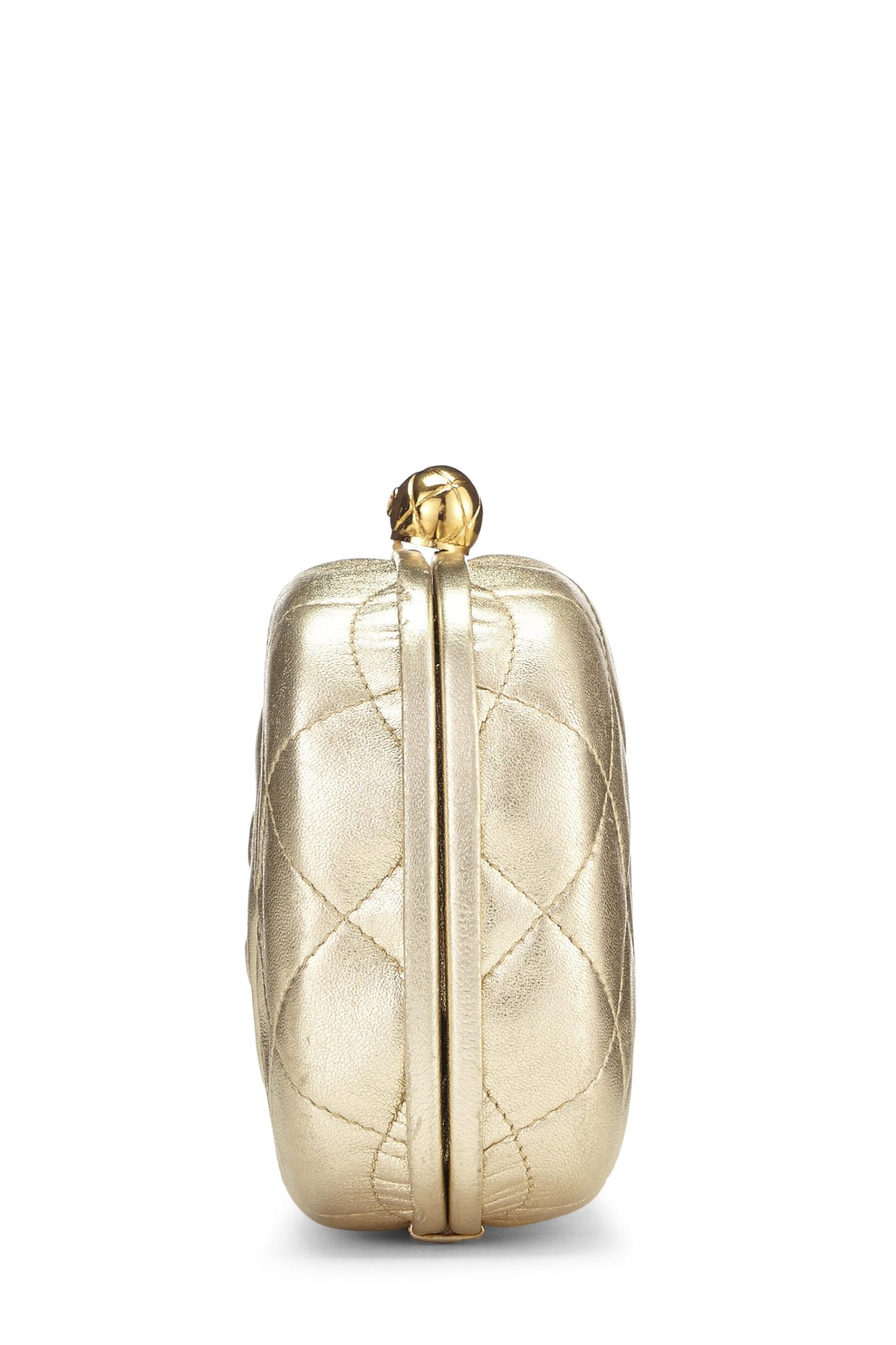 Chanel,  Metallic Gold Quilted Lambskin Kiss Lock Crossbody Bag, Gold