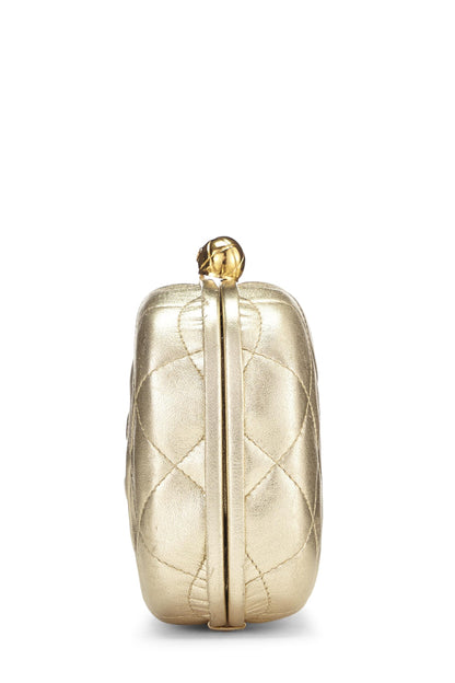 Chanel,  Metallic Gold Quilted Lambskin Kiss Lock Crossbody Bag, Gold