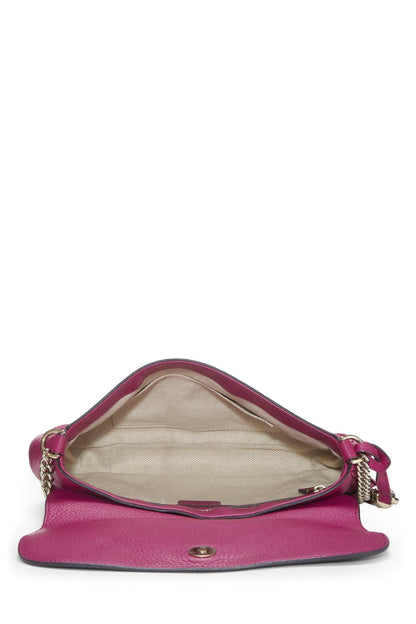 Gucci,  Pink Grained Leather Soho Chain Flap Crossbody, Pink