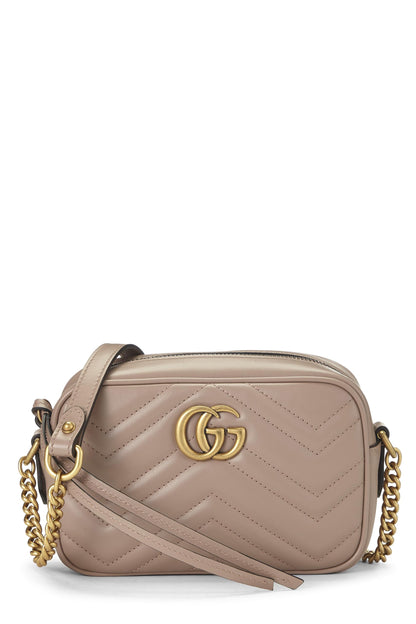Gucci,  Pink Leather GG Marmont Crossbody Bag Small, Pink