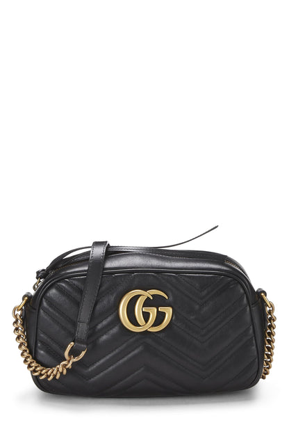 Gucci,  Black Leather GG Marmont Crossbody Small, Black