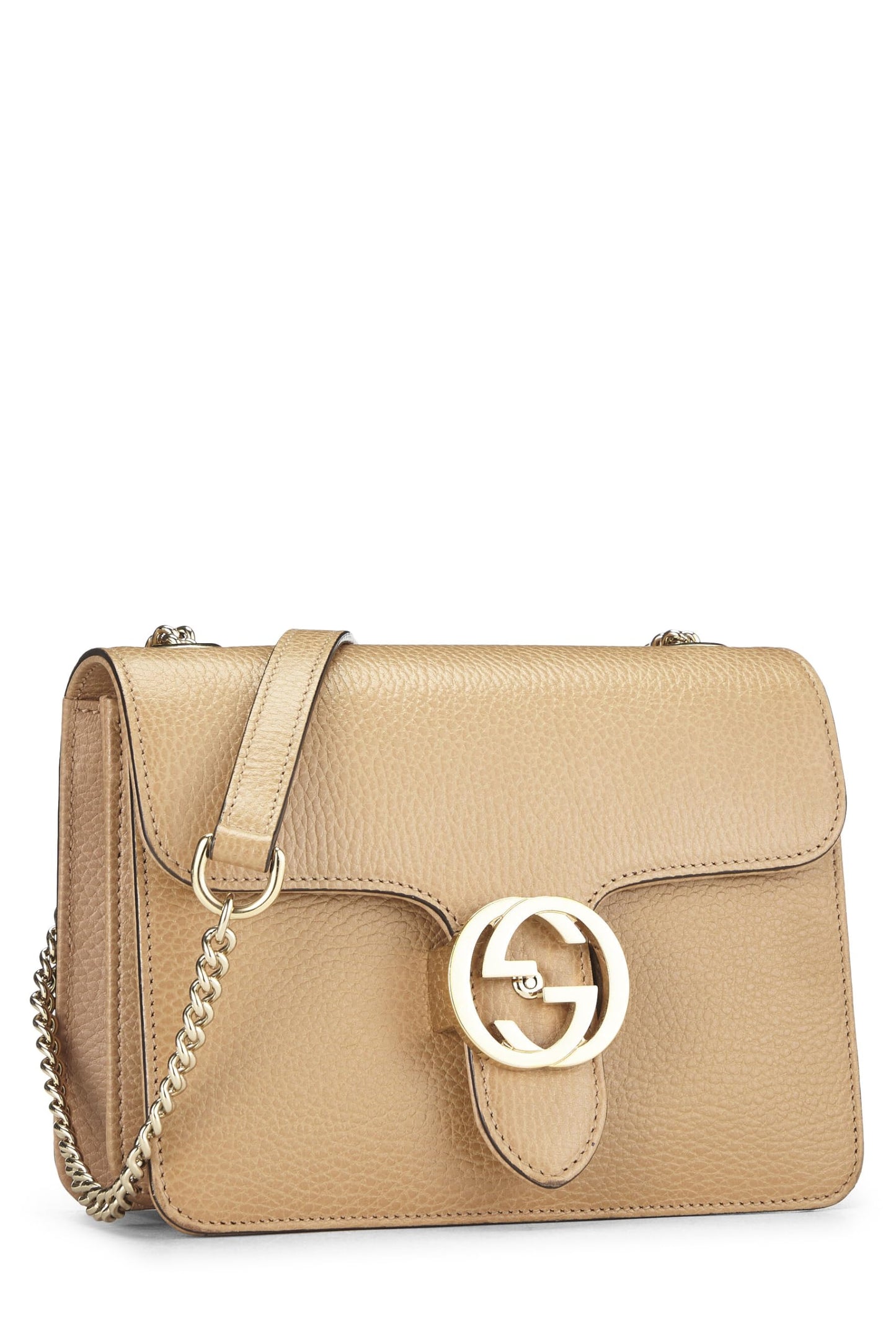 Gucci,  Beige Leather Interlocking Crossbody Small, Beige