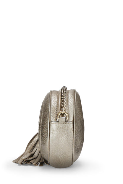 Gucci,  Metallic Gold Leather Soho Round Chain Crossbody Mini, Gold