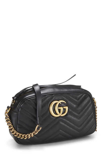 Gucci,  Black Leather GG Marmont Crossbody Small, Black