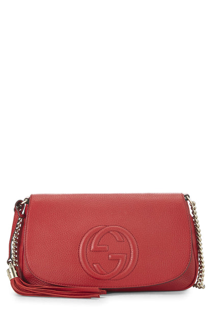 Gucci,  Red Grained Leather Soho Chain Flap Crossbody, Red