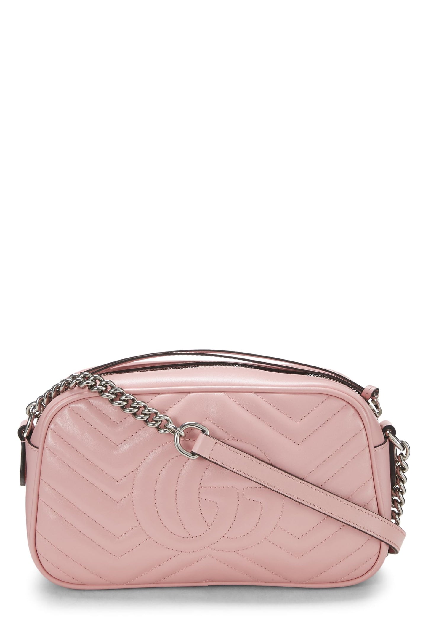 Gucci,  Pink Leather GG Marmont Crossbody Bag Small, Pink