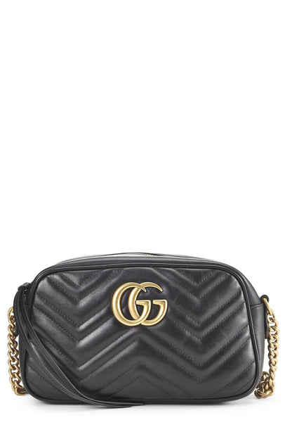 Gucci,  Black Leather GG Marmont Crossbody, Black