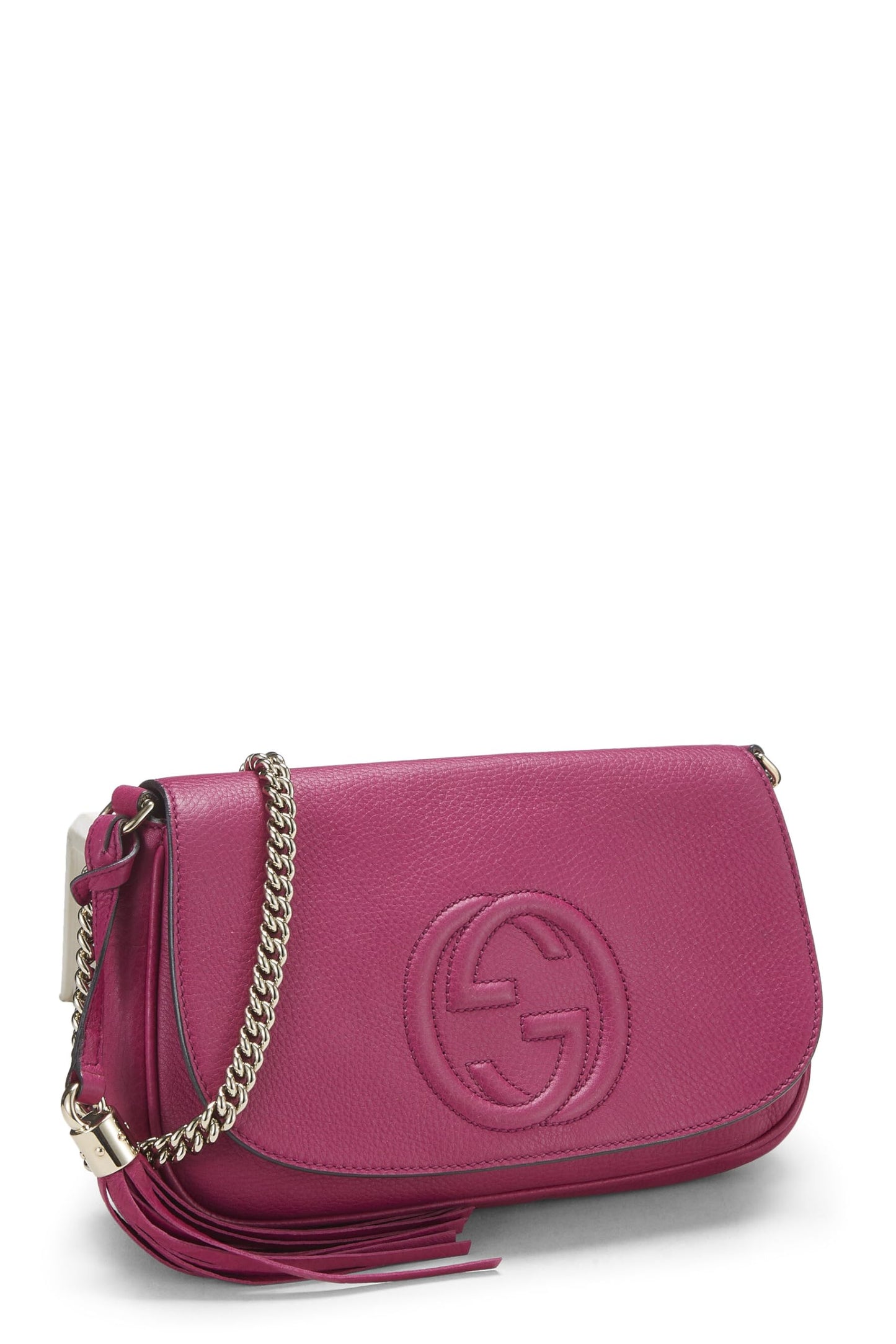 Gucci,  Pink Grained Leather Soho Chain Flap Crossbody, Pink
